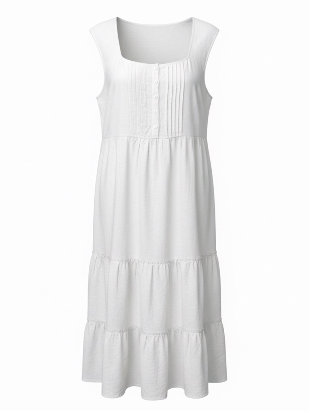 Avenue 100% Linen White Pintuck Tiered Midi Dress – Plus Size